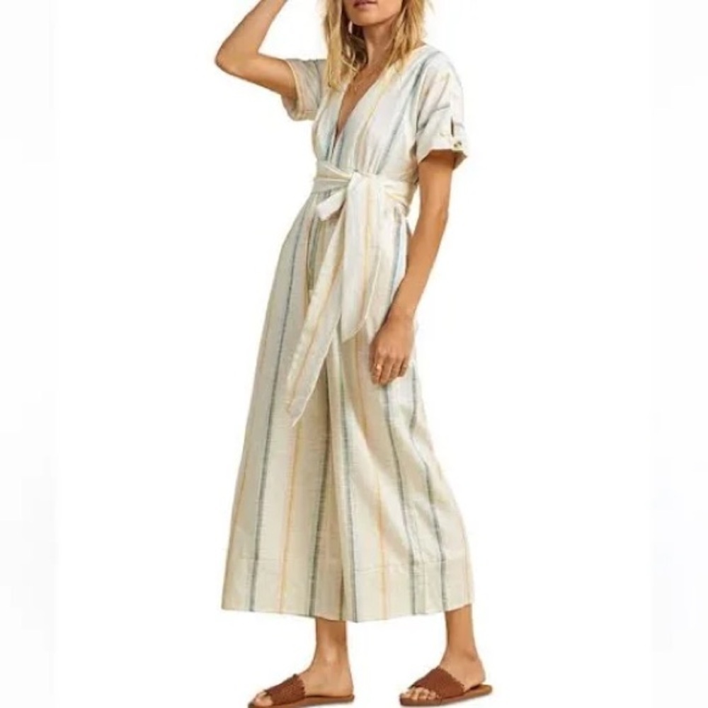 Billabong Cream and Pale Stripe Wrap Jumpsuit